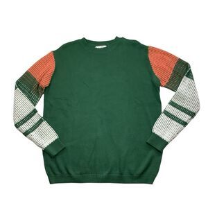Koitmy Crewneck Pullover Sweater Top Women L Green Orange White Equestrian Y2K